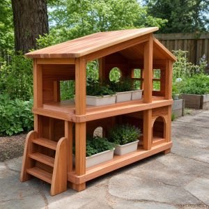 Cedar Outdoor Dollhouse Planter With Open Rooms