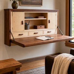 Wall-Mounted Folding Desk With Soft-Close Supports