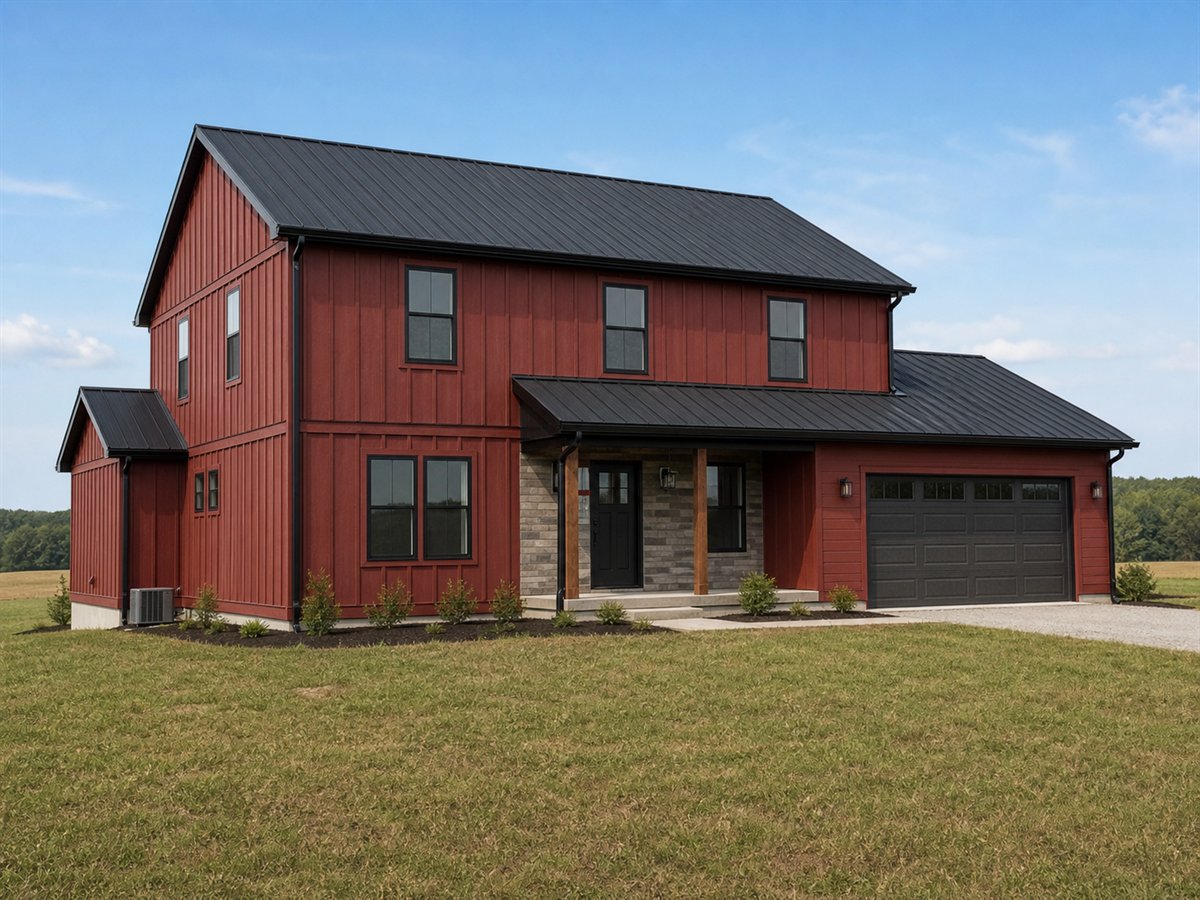 Redwood Barn House 2240, a conceptual 2240-square-foot barn-inspired family home with a $437,500 construction target