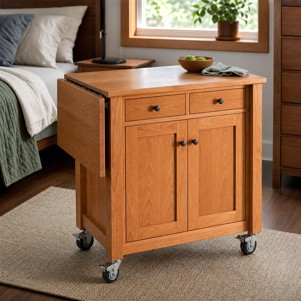 Kitchen-Island Cart With Locking Casters and a Drop Leaf