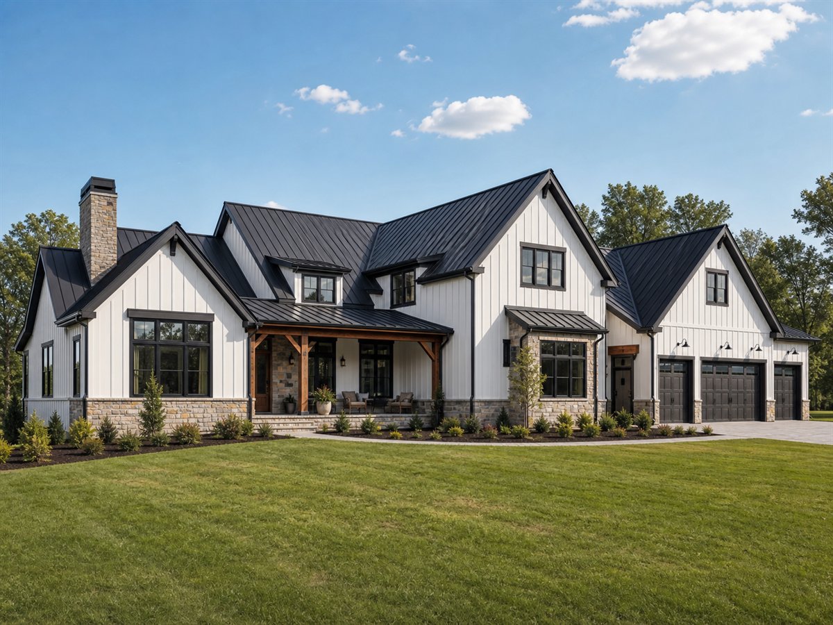 Stonefield Farmhouse 4000, a conceptual 4000-square-foot modern farmhouse estate with a $880,000 construction target