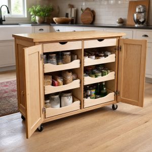Rolling Pantry Cabinet With Adjustable Tray Shelves