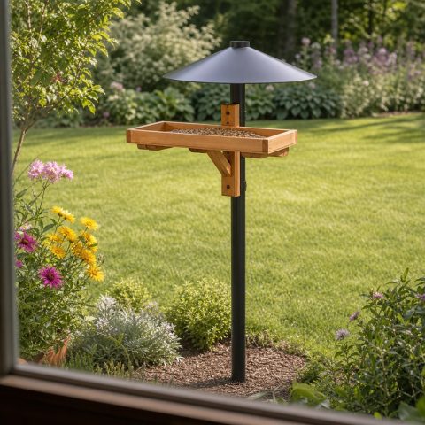 Bird-Feeding Pole With a Smooth Predator Baffle