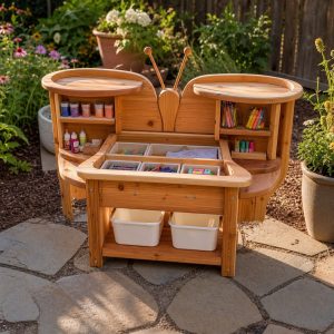 Cedar Butterfly-Craft Station With Wing-Shaped Shelves