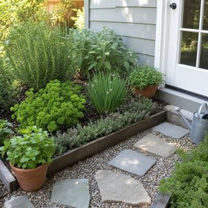 Doorstep Herb Garden With Raised Edges and Pots