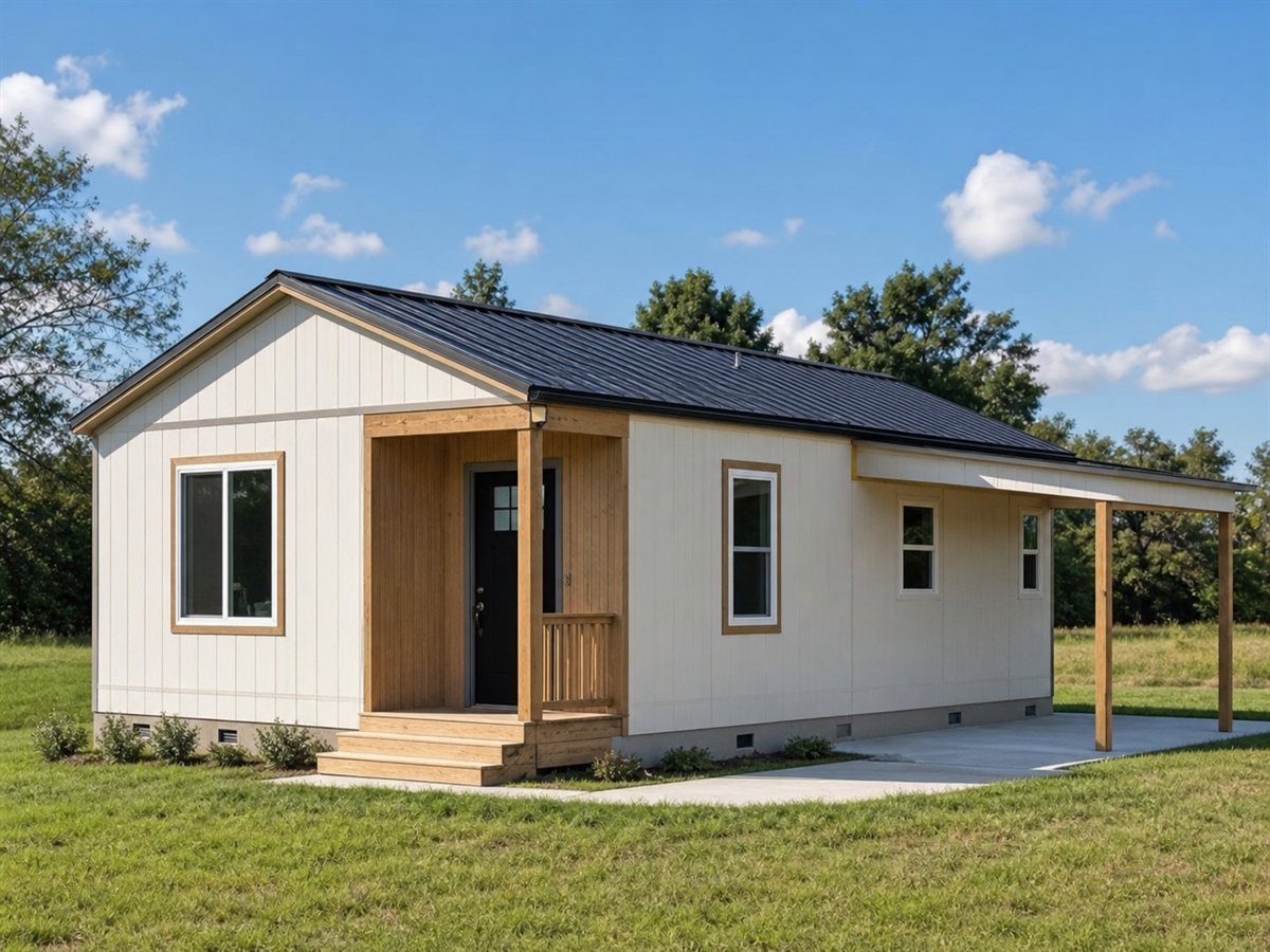 Studio Field 696, a conceptual 696-square-foot prefabricated studio cottage with a $102,625 construction target