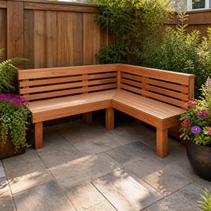 Corner Garden Bench for a Small Fenced Patio