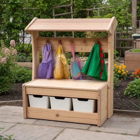 Garden Costume Rack With a Roofed Storage Box