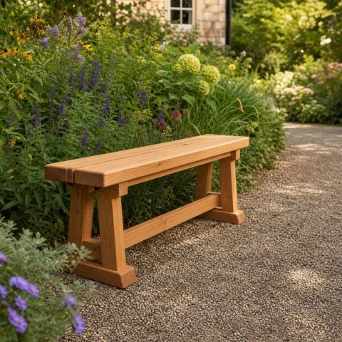Backless Pathway Bench With a Narrow Footprint