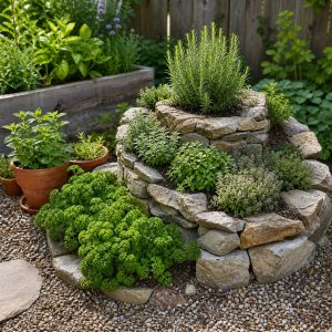 Herb Spiral Garden Built With Dry-Stacked Stone