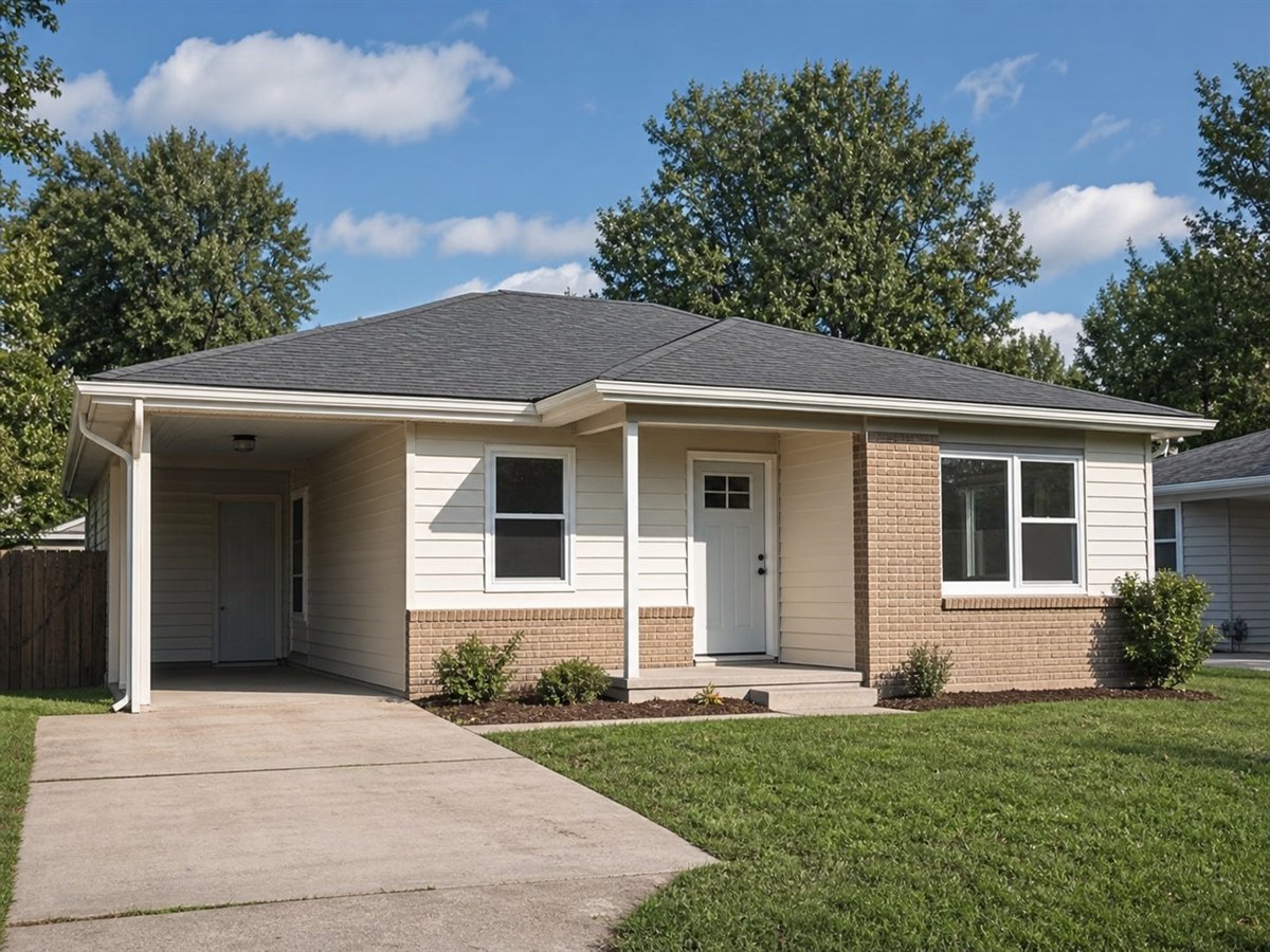 Maple Run 698, a conceptual 698-square-foot compact ranch cottage with a $104,625 construction target