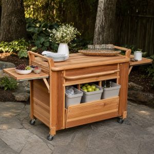 Cedar Family Picnic Cart With Fold-Out Serving Shelves