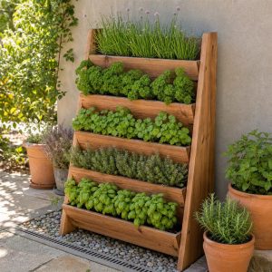 Vertical Herb Ladder Planter for a Sunny Wall