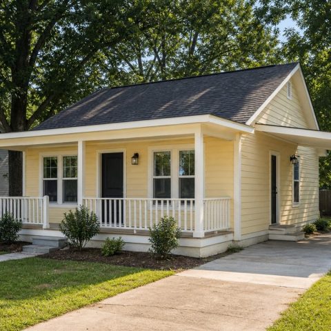 $105,625 Compact Front-Porch Starter Cottage: 699-Sq.-Ft. Two-Bedroom Plan