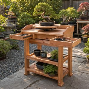 Bonsai Turntable Bench With Tool-Free Rotation Lock
