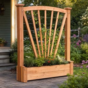 Cedar Fan Trellis With a Matching Base Planter