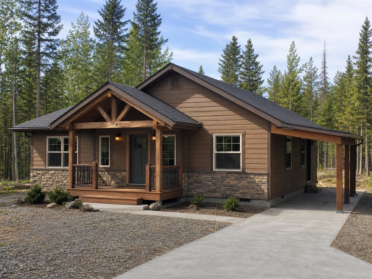 Cedar Bungalow 731, a conceptual 731-square-foot cabin-inspired bungalow with a $106,625 construction target