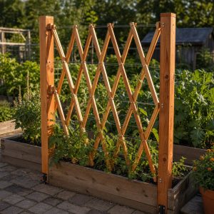 Expandable Accordion Trellis for a Vegetable Bed