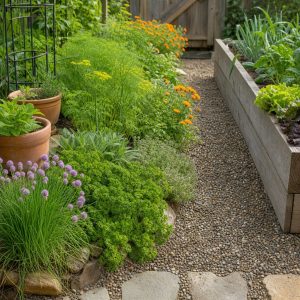 Herb Border Along a Raised Vegetable Garden Path
