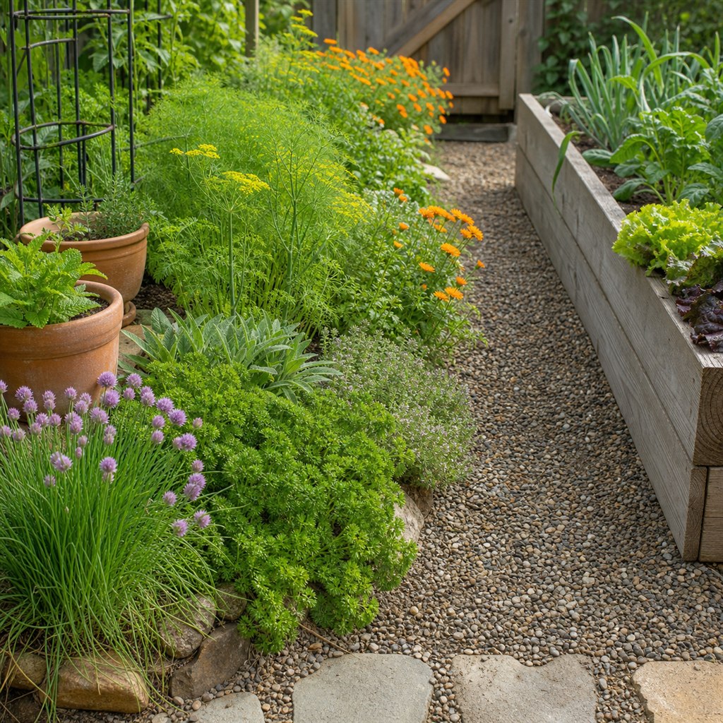 Herb Border Along a Raised Vegetable Garden Path