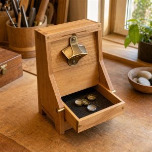 Magnetic Wooden Bottle Opener With a Cap Catcher