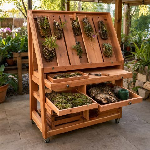 Orchid Mount Display Rack With Removable Cedar Panels