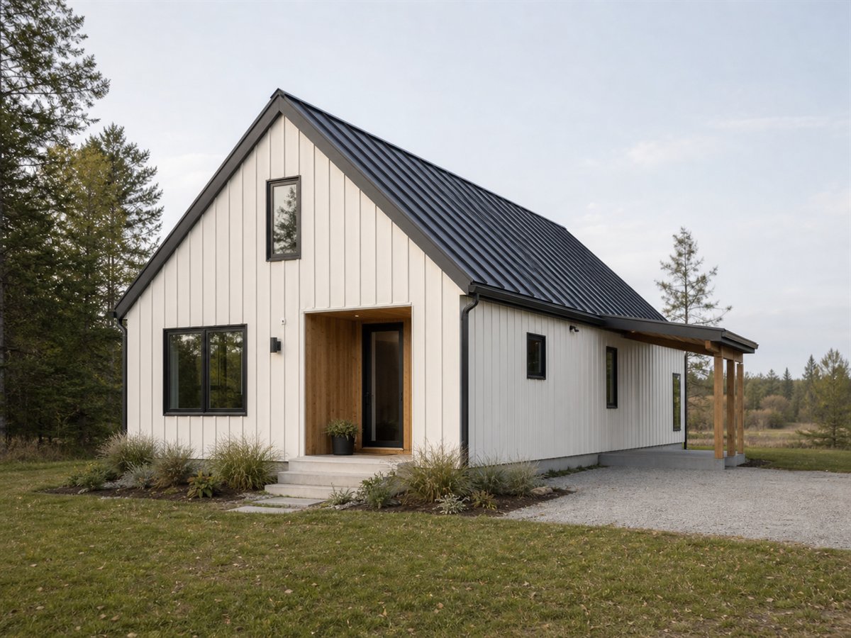 Nordic Nook 732, a conceptual 732-square-foot Scandinavian small cabin with a $107,625 construction target