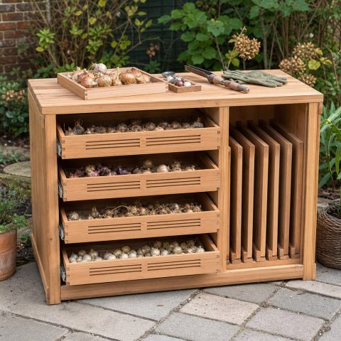 Flower-Bulb Curing Cabinet With Ventilated Drawers