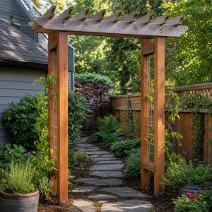 Garden Entry Pergola With Slatted Shade Rafters