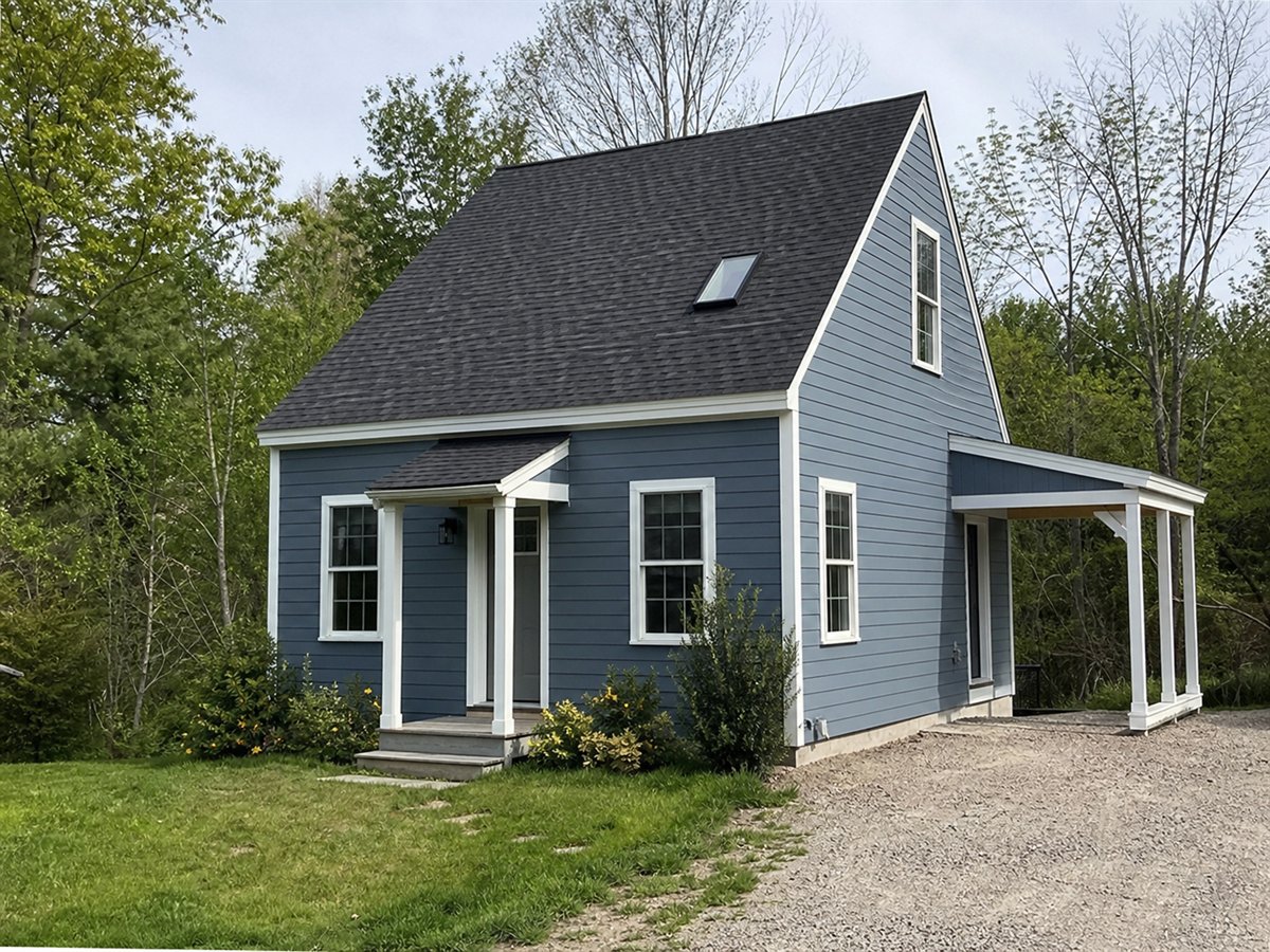 Harbor Saltbox 734, a conceptual 734-square-foot small saltbox cottage with a $109,625 construction target