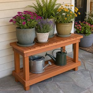 Porch Plant Display Bench With Reinforced Lower Storage
