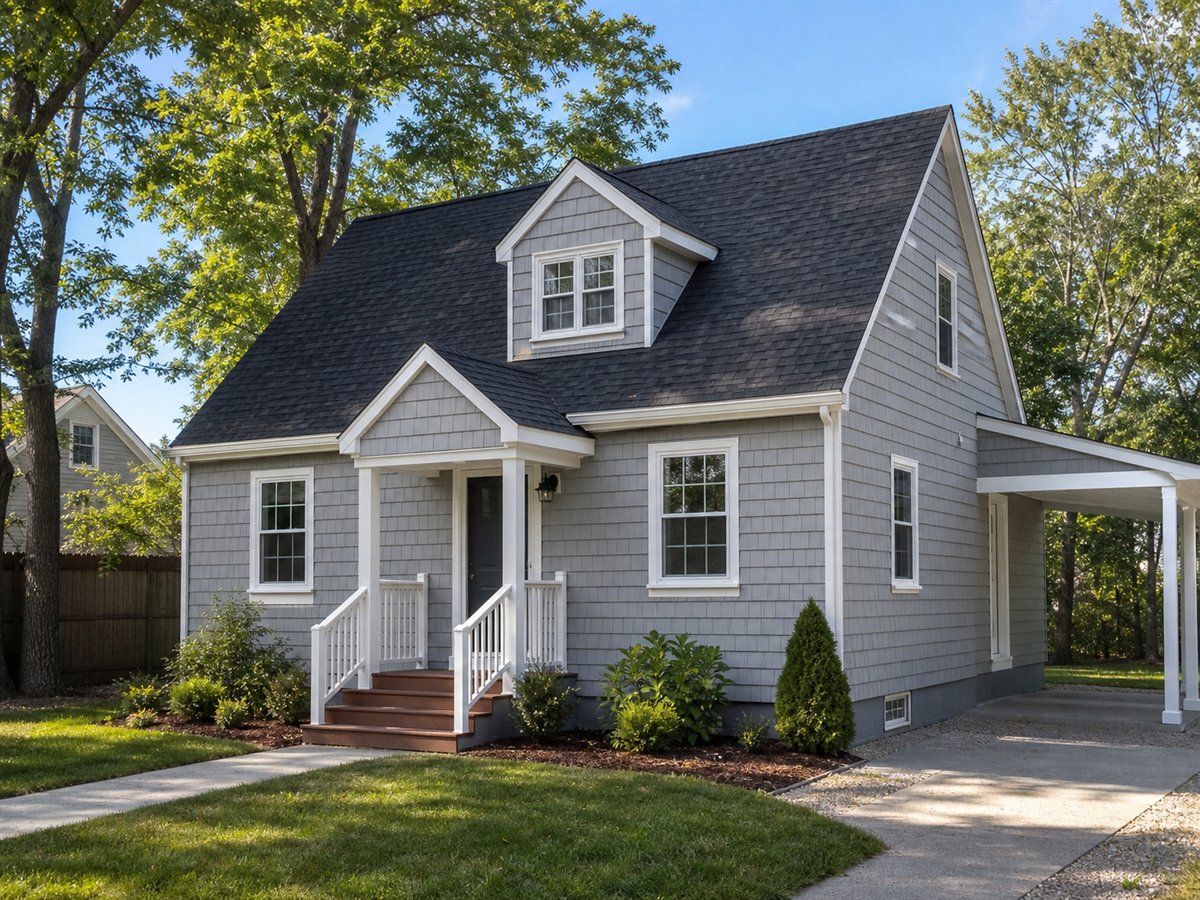Hearth Cape 736, a conceptual 736-square-foot small Cape cottage with a $110,625 construction target