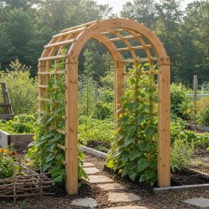 Arched Cucumber Tunnel Built From Wood Ribs