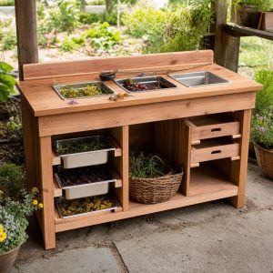 Garden Dye-Plant Workbench With Stainless Insert Trays