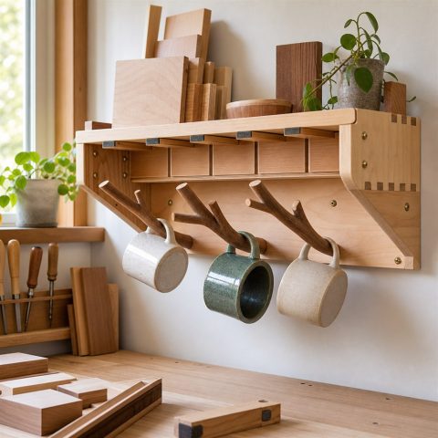 Wall-Mounted Mug Rack With Branch-Style Pegs
