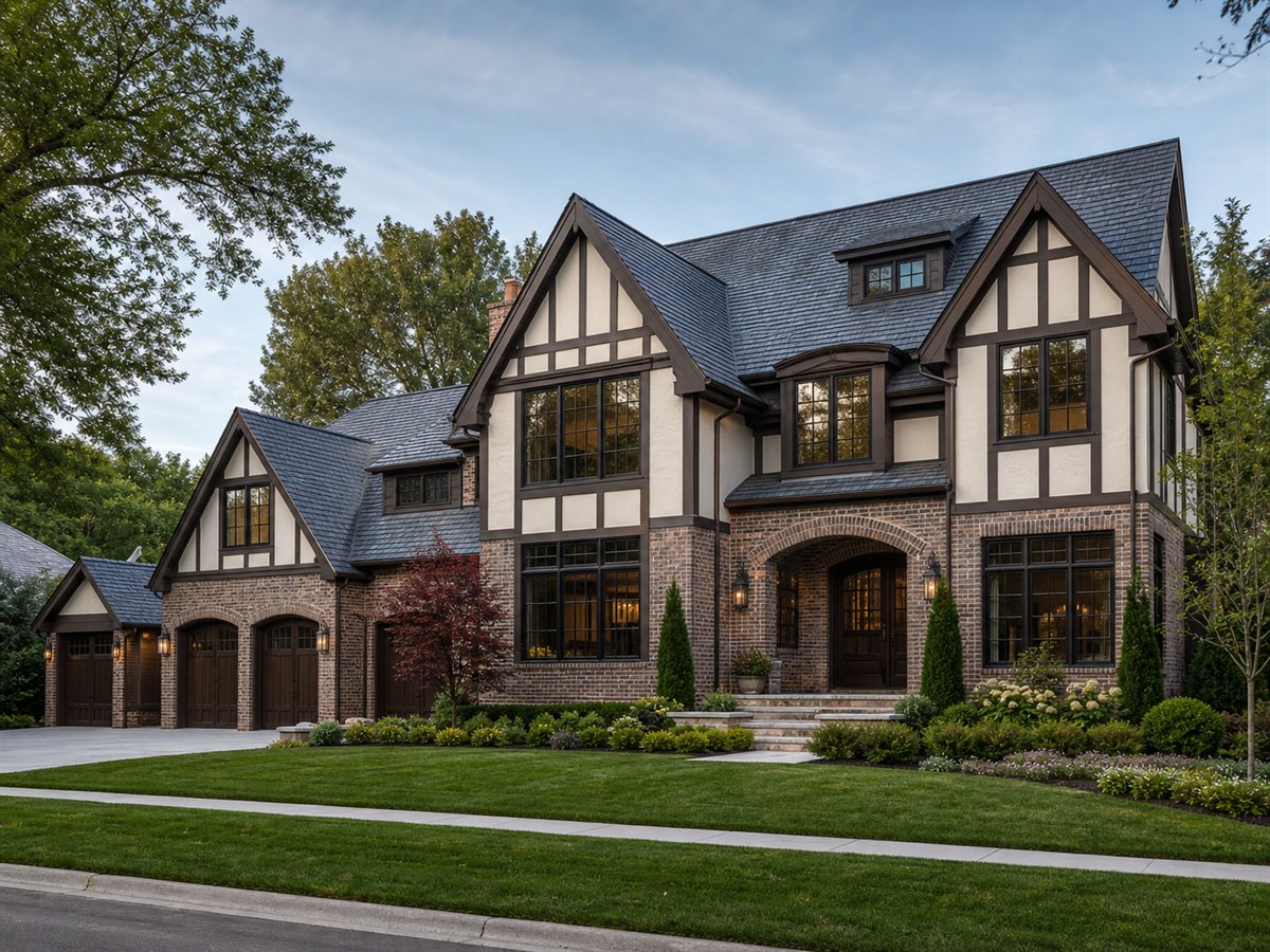 Ashbourne Manor 4220, a conceptual 4220-square-foot Tudor-revival custom home with a $935,000 construction target