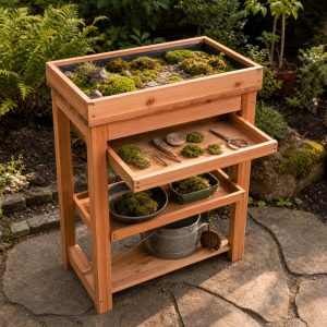 Cedar Moss-Garden Table With a Shallow Lined Bed