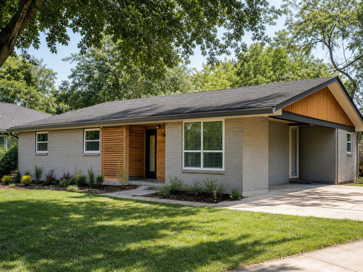 Cedarline Small Ranch 739, a conceptual 739-square-foot mid-century-inspired small ranch with a $113,625 construction target