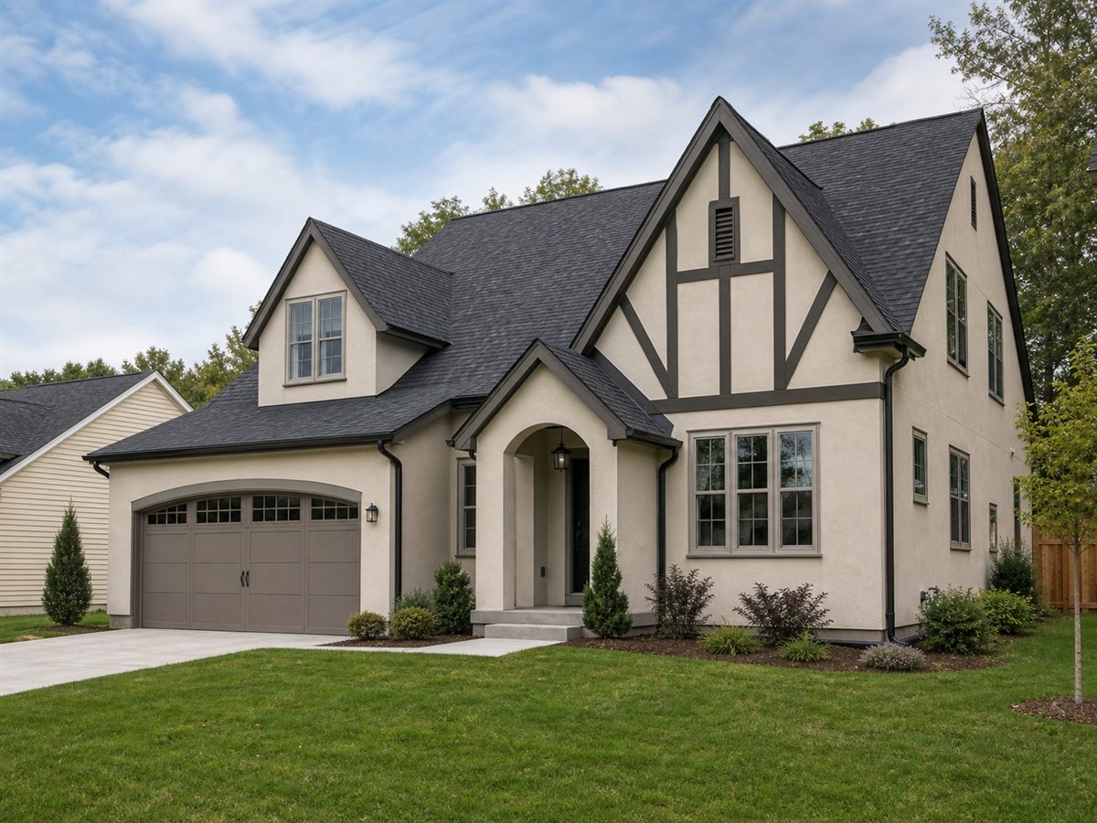 Ashford Tudor 2380, a conceptual 2380-square-foot Tudor-inspired family home with a $472,500 construction target
