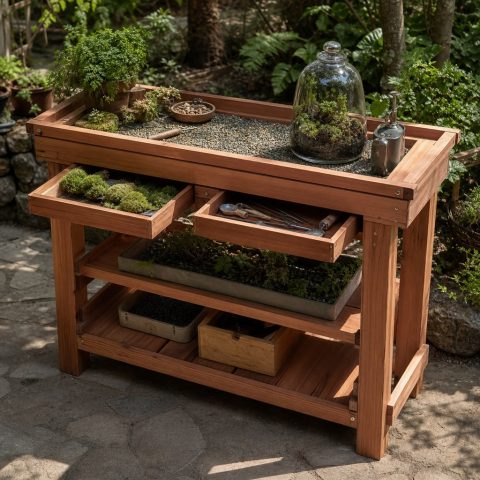 Cedar Terrarium Workbench With a Recessed Gravel Tray