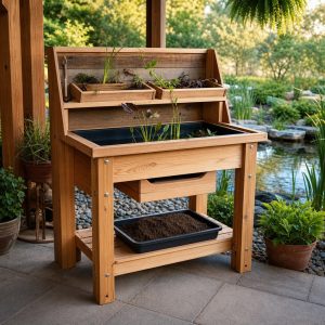Aquatic-Plant Potting Table With a Waterproof Insert Pan