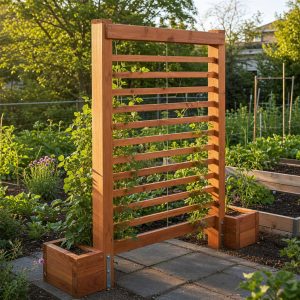 Modern Horizontal-Slat Garden Screen With Planter Feet