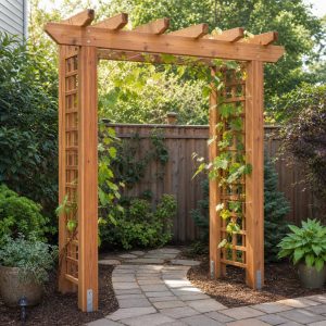 Grape-Vine Walkway Arbor With Serviceable Top Rails