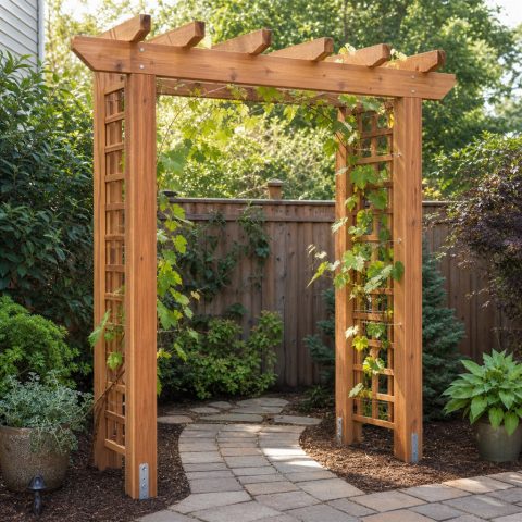 Grape-Vine Walkway Arbor With Serviceable Top Rails