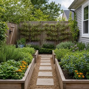Small Raised-Bed Garden With a Straight Central Path