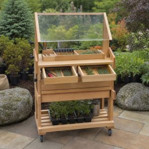 Cedar Seedling-Grafting Cart With a Clear Work Shield