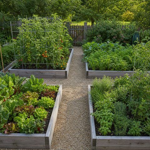 Four-Bed Vegetable Garden With a Cross-Shaped Path