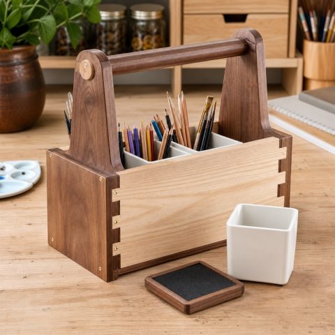 Art-Supply Caddy With Removable Cup Inserts