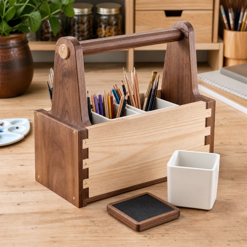 Art-Supply Caddy With Removable Cup Inserts