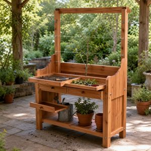 Espalier Training Bench With an Adjustable Wire Frame